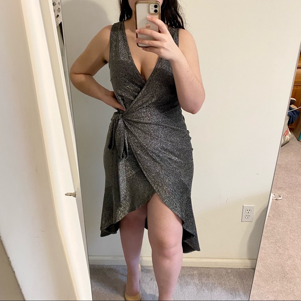 ASOS Lavish Alice Grey Metallic Dress Size: 8 US